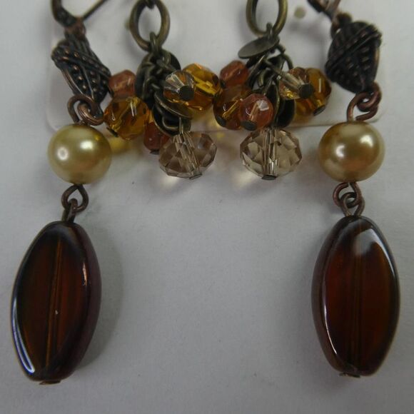 Pierced Earring Lot Fishhook Lever Back Brown Beaded Dangle Boho Festival Career - Picture 4 of 6